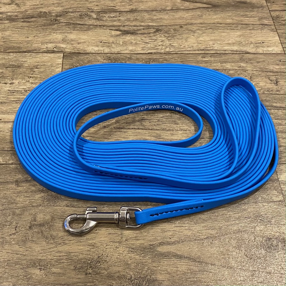 10m Blue Biothane Long Lead - Small Stainless Steel Snap